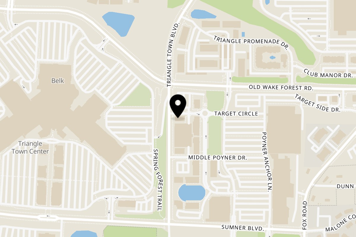Map showing the location of Dawn & Dusk Cantina on 7810 Target Cir #103 in Raleigh
